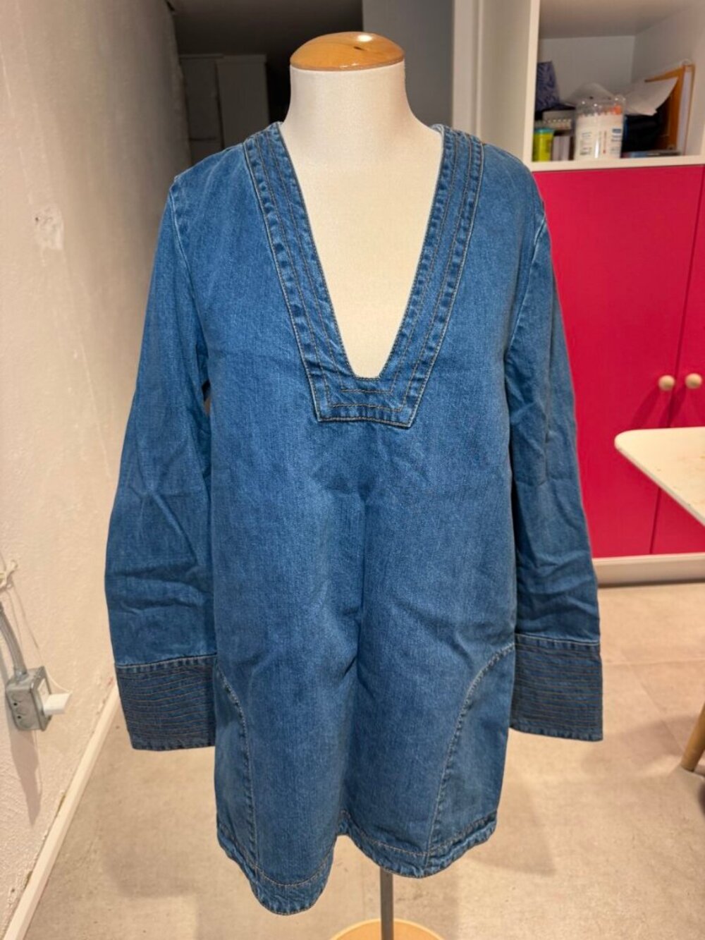 Free People Denim Tunic Dress V Neck M